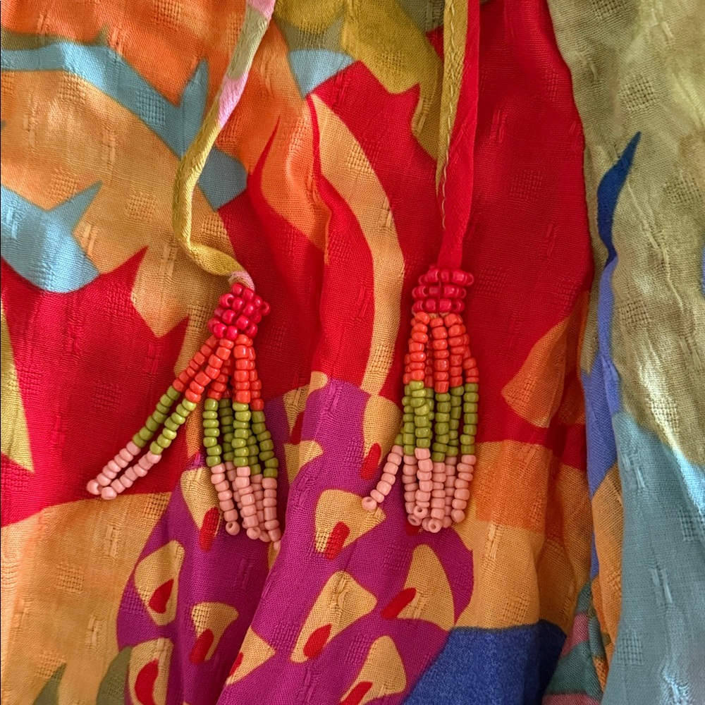 Christian Siriano Wide Leg Tropical Print Pants in Red, Yellow, Blue, Green - Picture 2 of 3